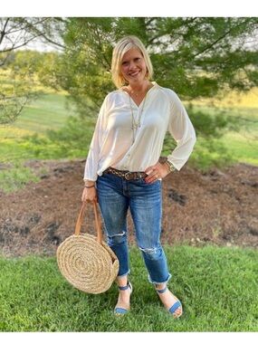 CAbi Ideal Button Up Cream blouse